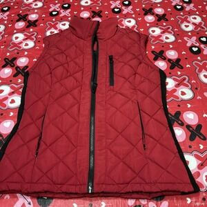ANDREW MARC XS QUILTED VEST CLASSIC RED RIBBED COLLAR AND SIDE PANELS 3 POCKETS